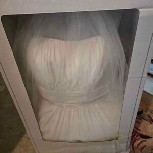 Strapless White Bridal Gown with Beaded Waist In Preservation Box